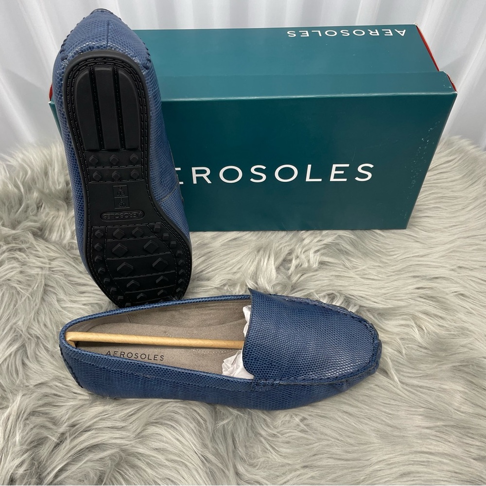 Aerosoles Womens Wide Width Over Drive Textured Navy Loafers- NIB - Size 8 W